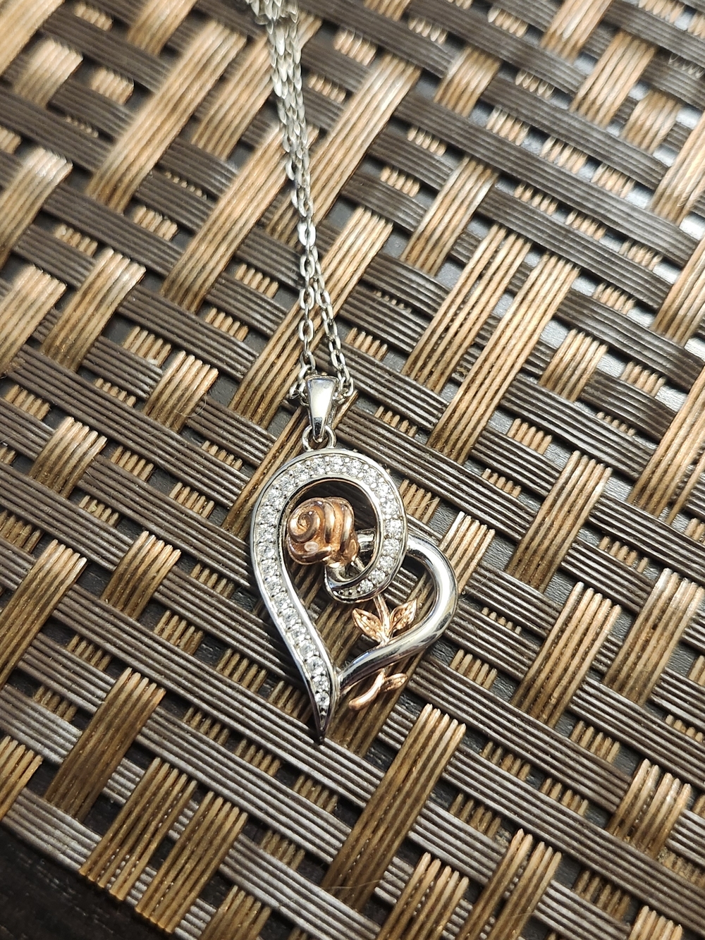 Sterling Silver 1/10th Ct Heart Pendant Necklace with 10K Rose Gold Plated